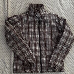 The North Face Women's Checkered Puffer Jacket - Brown and Gray